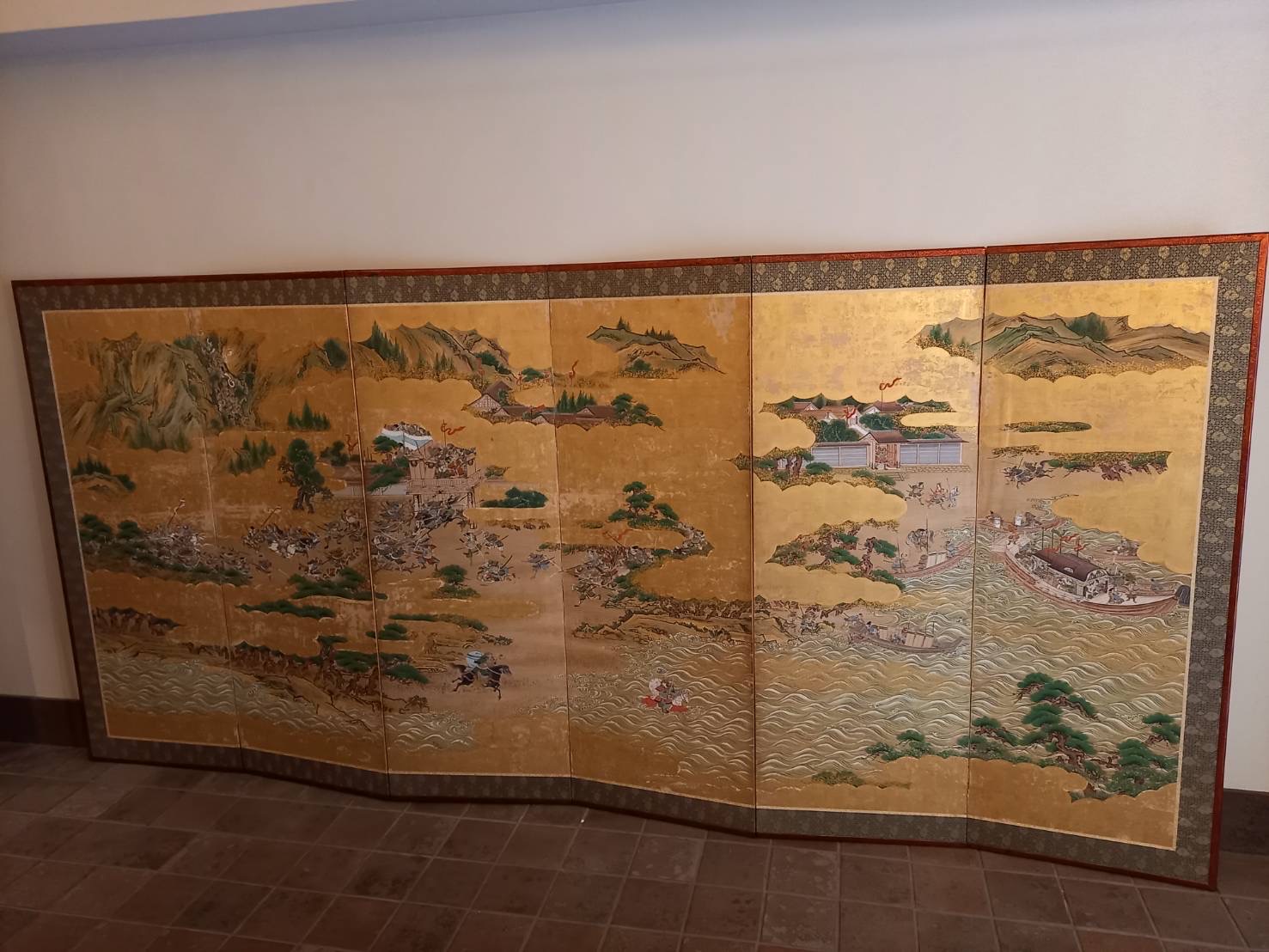 しじみん　屏風　中国絵画？　幅140㎝　高さ89㎝　(348) しじみん様専用 屏風 中国絵画？ 幅140㎝ 高さ89㎝ (348)